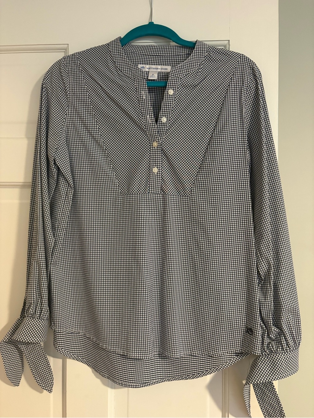 Southern Tide Navy Blue and White Gingham Dress Shirt